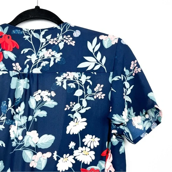 Dynamite Blue Sheer Summer Cardigan White Red Pink Flowers - Picture 7 of 10